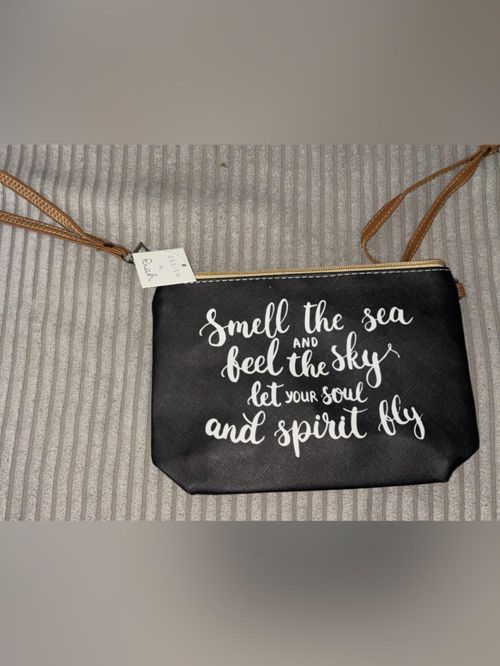 Black Wristlet Pouch with White Script Quote - Unbranded